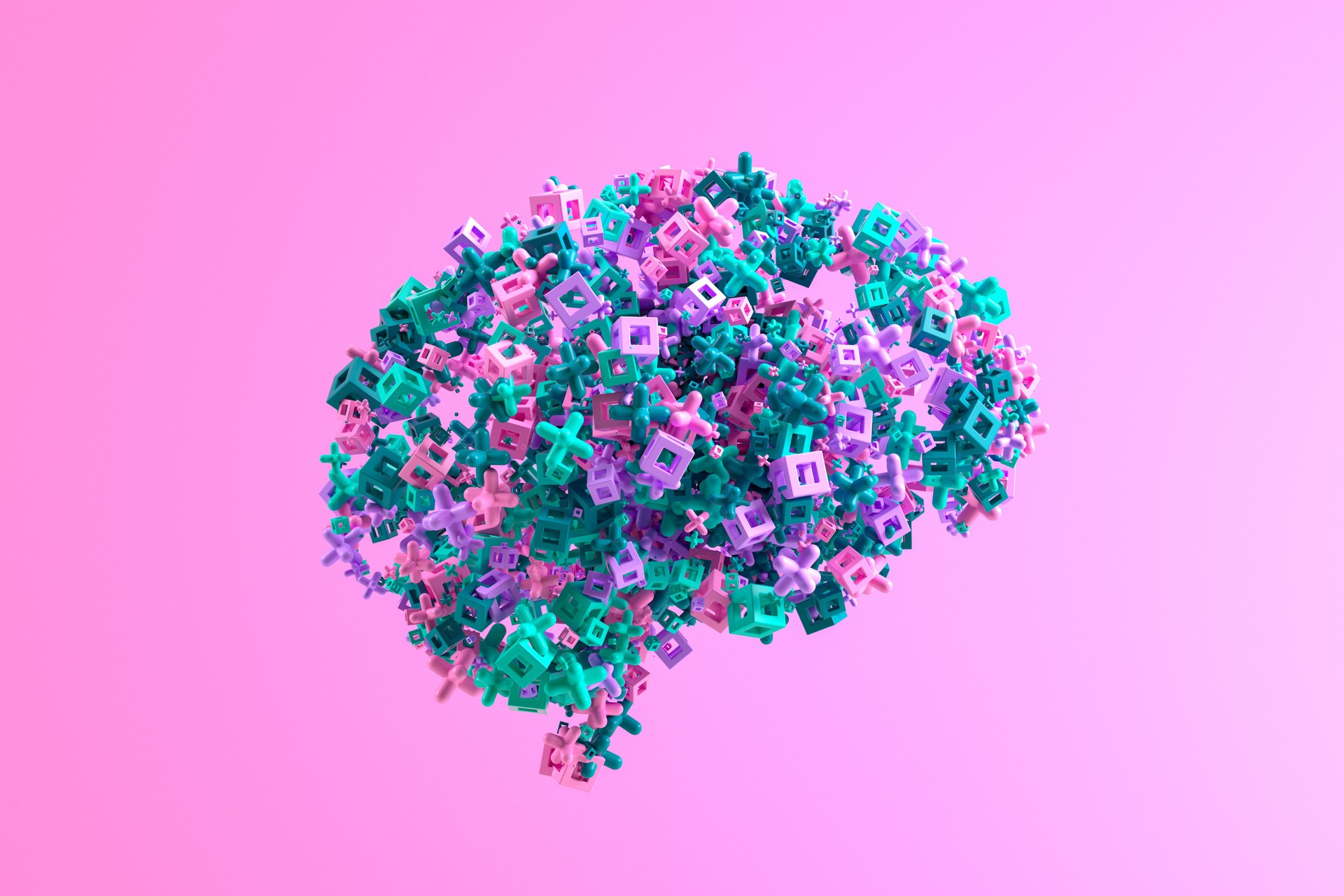 Brain with geometric shapes, artificial intelligence, mental health concept